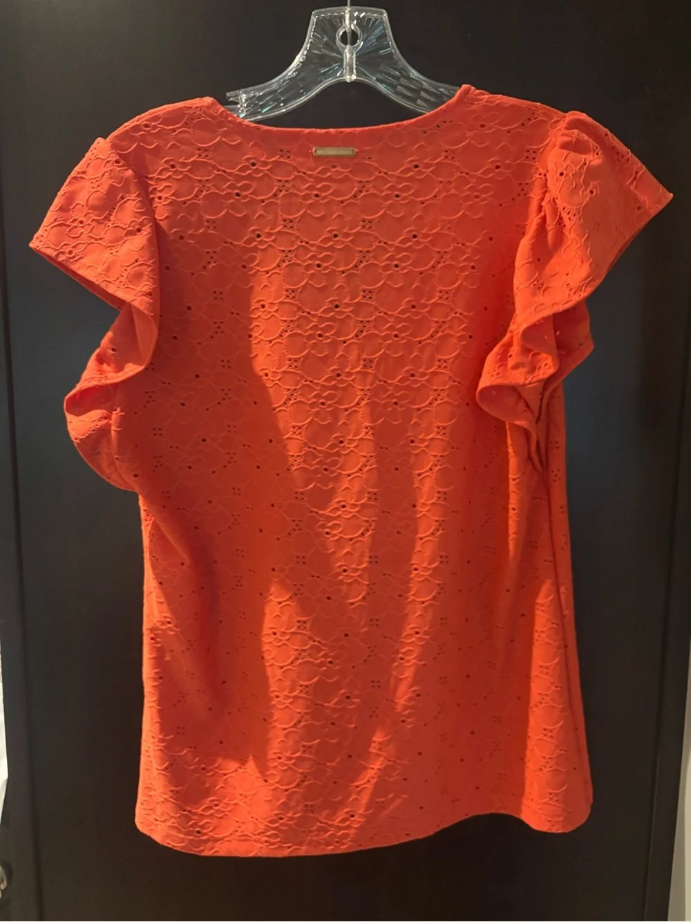 Michael Kors Orange Eyelet V-Neck Flutter Sleeve Top
